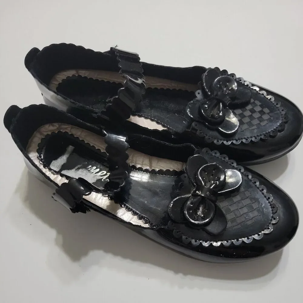 Ameta Shoes Girl 4 Black Hook Loop Flat Mary Jane Strap Top Comfort Stretch Flat